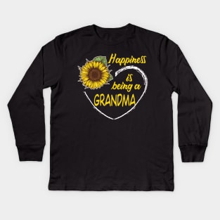 Happiness Is Being A Grandma Sunflower Heart Kids Long Sleeve T-Shirt